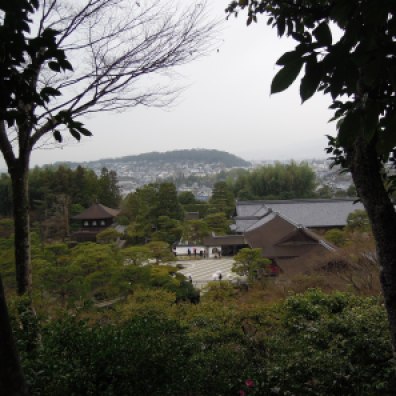 View from the hill path behind the temple buildings.