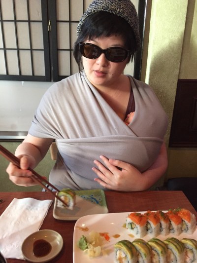 Lisa eating sushi